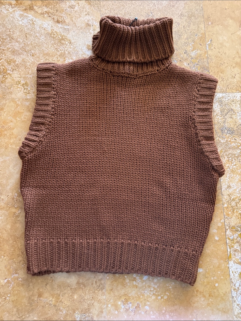 Zara Brown Knit Sleeveless Turtleneck Sweater/ Vest
